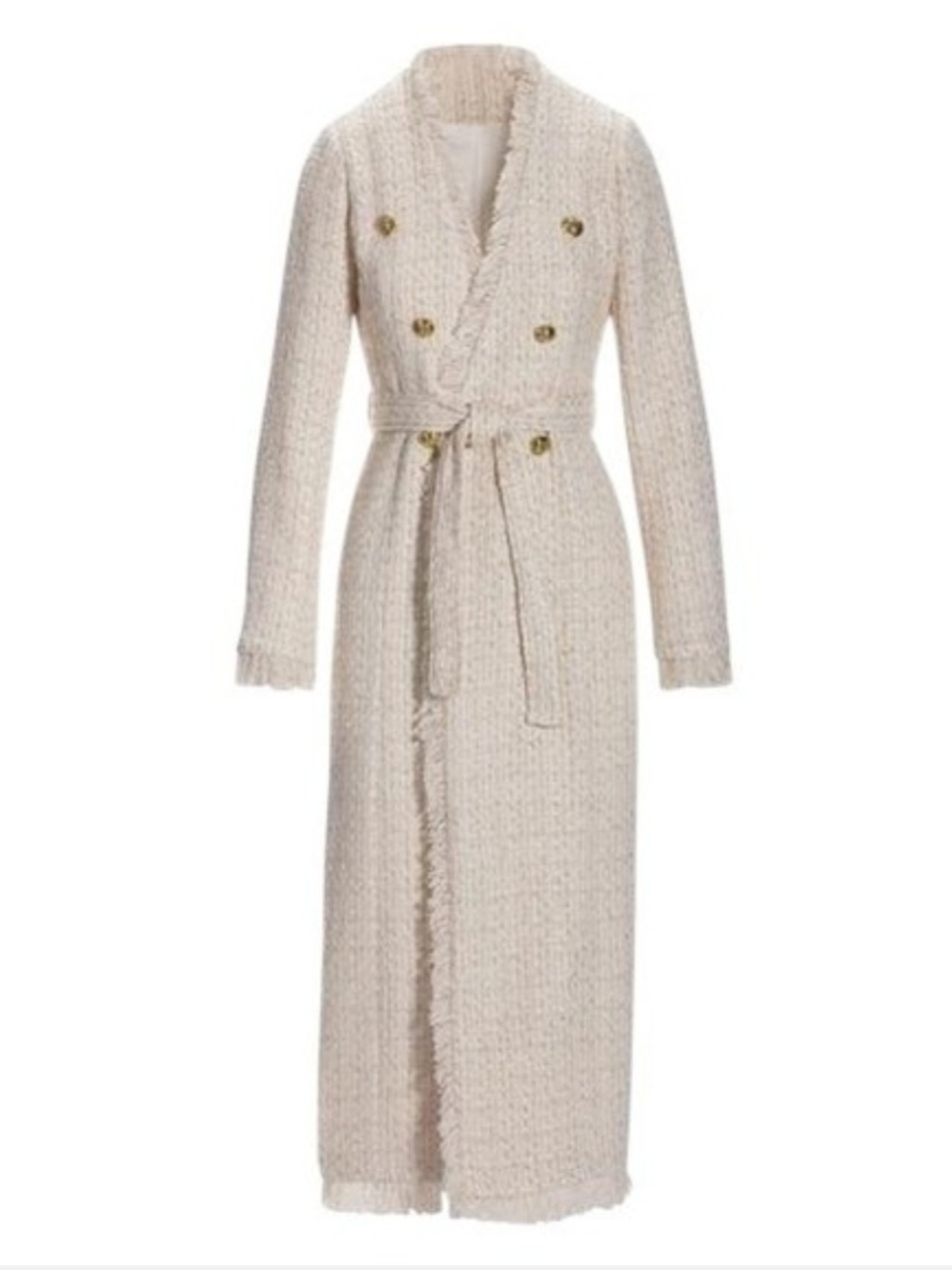 Boston Proper Cream and Gold Long Tweed Belted Coat, sz 0